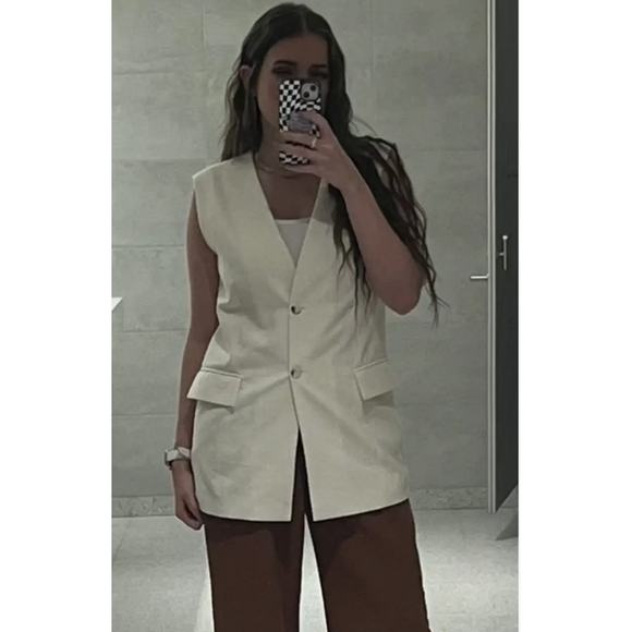 WeWoreWhat Relaxed Vest Ivory‎ Twill Button Front Flap Pocket Sleeveless Sz S - Picture 4 of 13